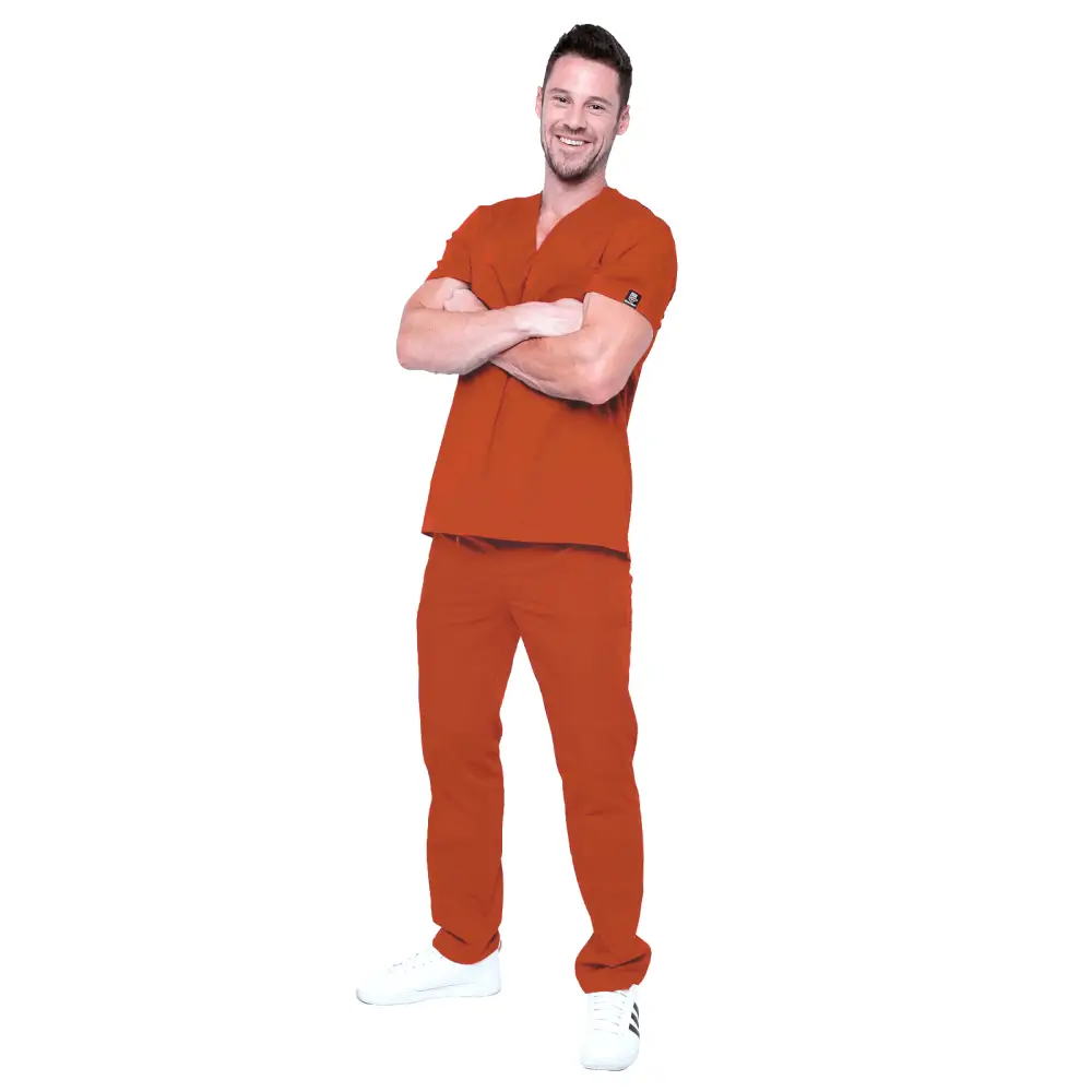 Men’s 6 Pocket Soft Stretch Uniform Scrubs - Style ST101 - Spice / Small - Men’s Scrubs Sets