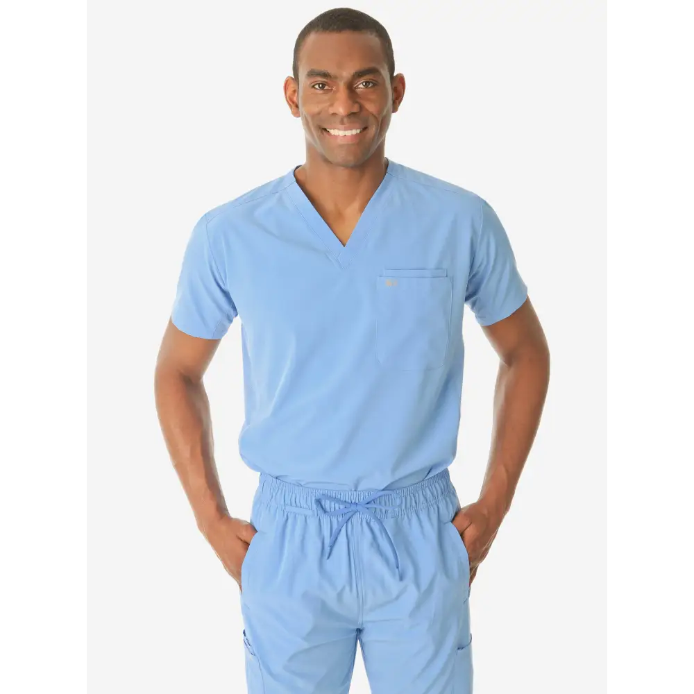 Men’s Double-Pocket Scrub Top - Ceil Blue / XS - Men’s Scrub Top