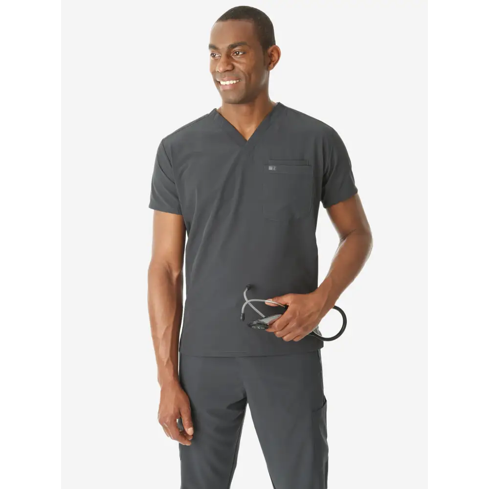 Men’s Double-Pocket Scrub Top - Charcoal Gray / XS - Men’s Scrub Top