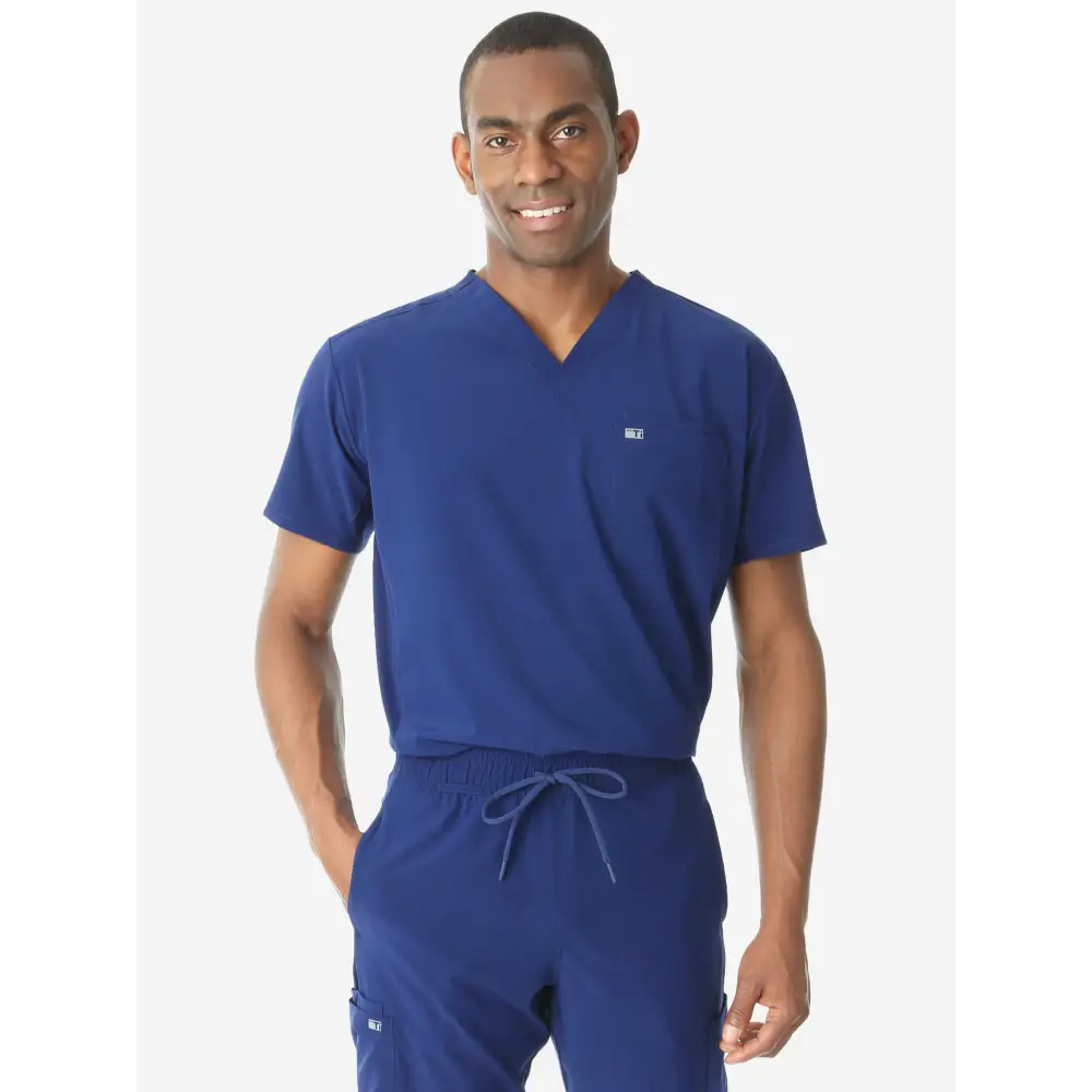 Men’s Double-Pocket Scrub Top - Navy Blue / XS - Men’s Scrub Top