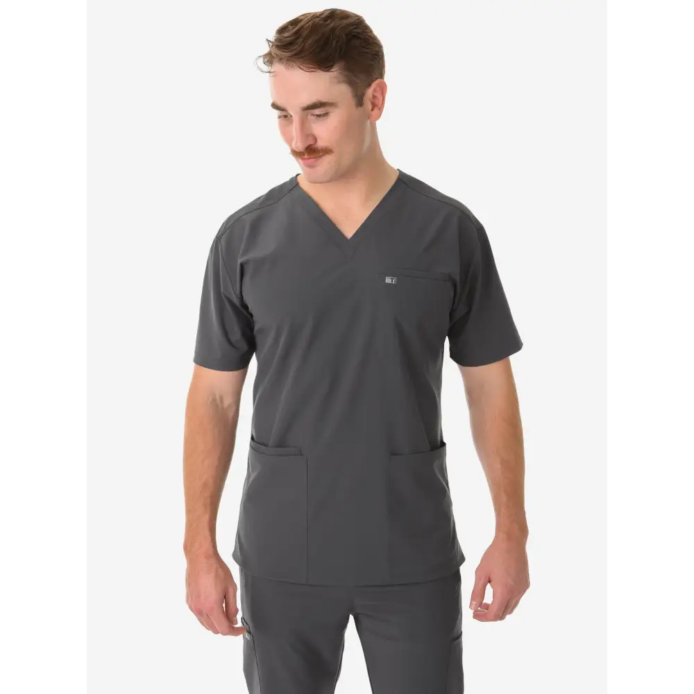 Men’s Five-Pocket Scrub Top - Charcoal Gray / XS - Men’s Scrub Top