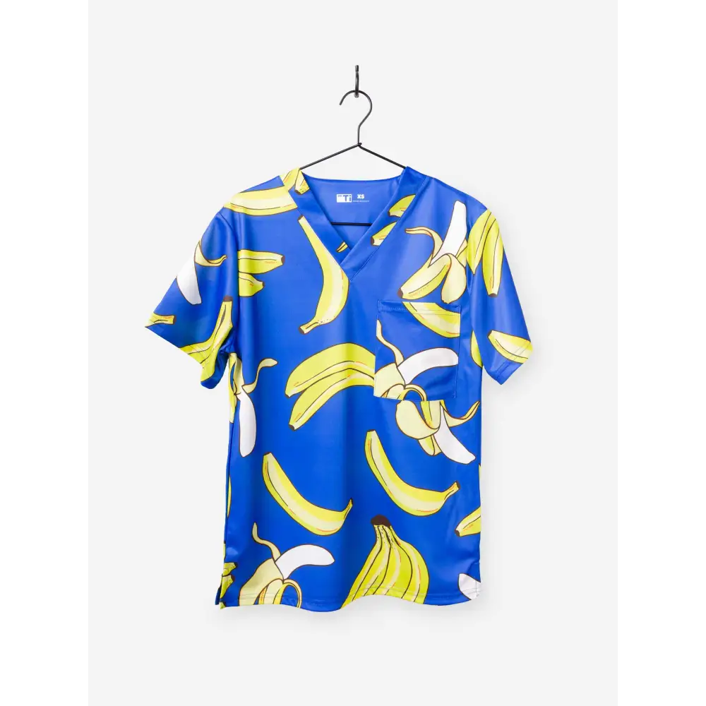 Men’s ’Gone Bananas’ Scrub Top - Blue / One Pocket / XS - Men’s Scrub Top