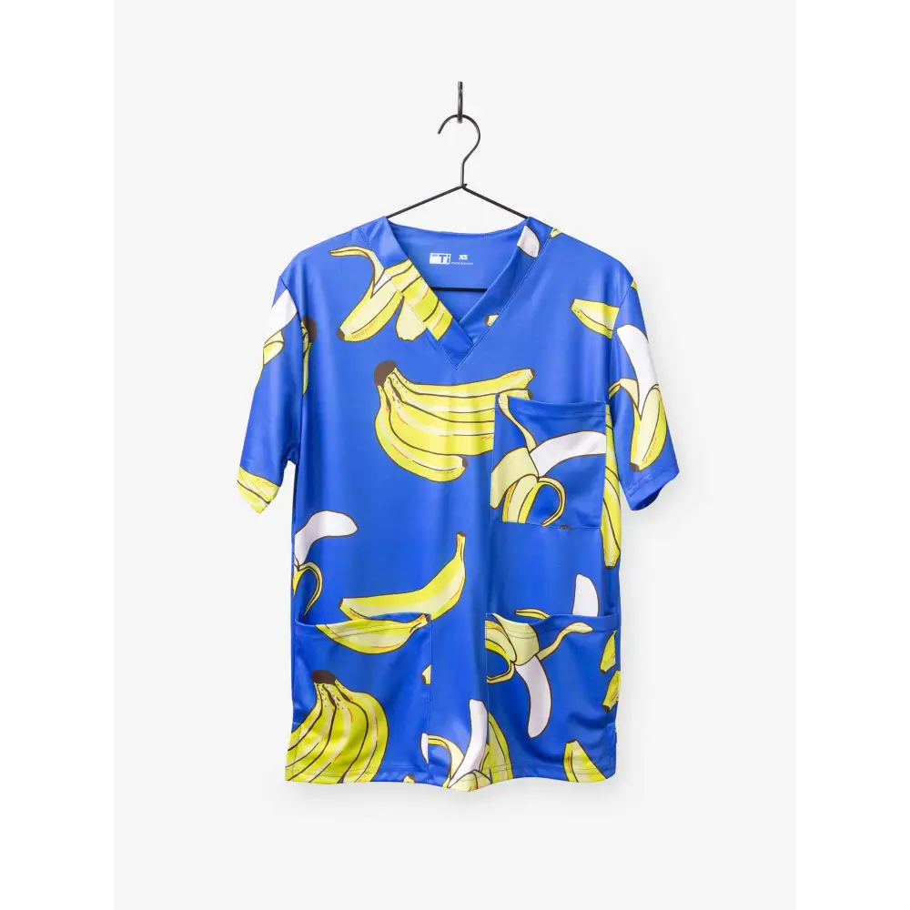 Men’s ’Gone Bananas’ Scrub Top - Blue / Three Pockets / XS - Men’s Scrub Top