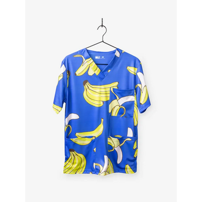 Men’s ’Gone Bananas’ Scrub Top - Blue / Three Pockets / XS - Men’s Scrub Top