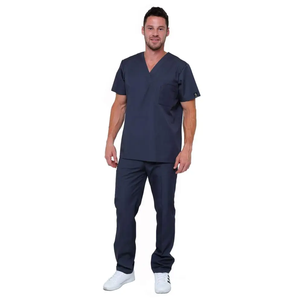 Men’s Lightweight 6 Pocket Classic Uniform Scrubs - Style 101 - Gun Metal / Small - Men’s Scrubs Sets