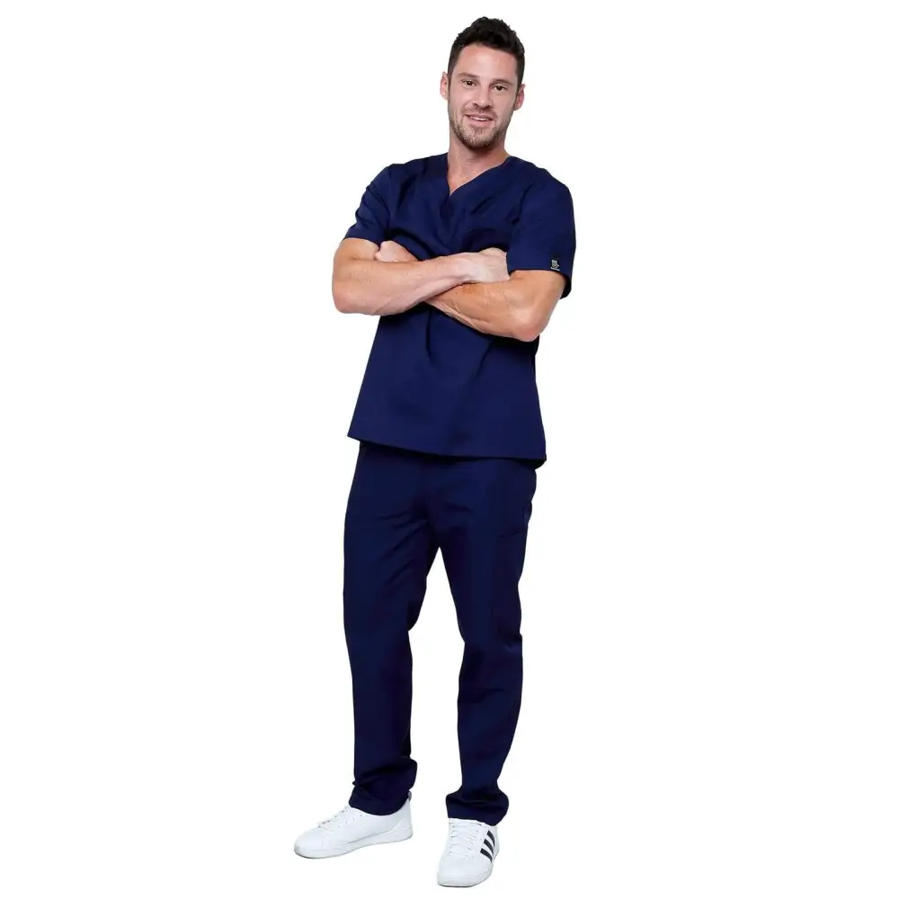 Men’s Lightweight 6 Pocket Classic Uniform Scrubs - Style 101 - Navy / Small - Men’s Scrubs Sets