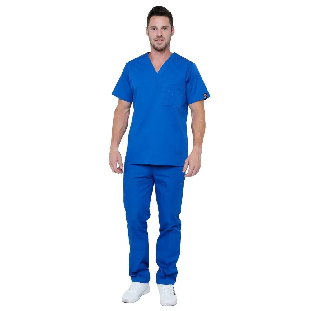 Men’s Lightweight 6 Pocket Classic Uniform Scrubs - Style 101 - Royal / Small - Men’s Scrubs Sets