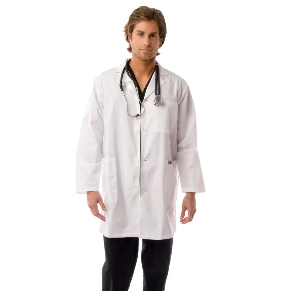 Men’s Multi-Pocket Long Lab Coat Medical Uniform - White / XS - Lab Coats