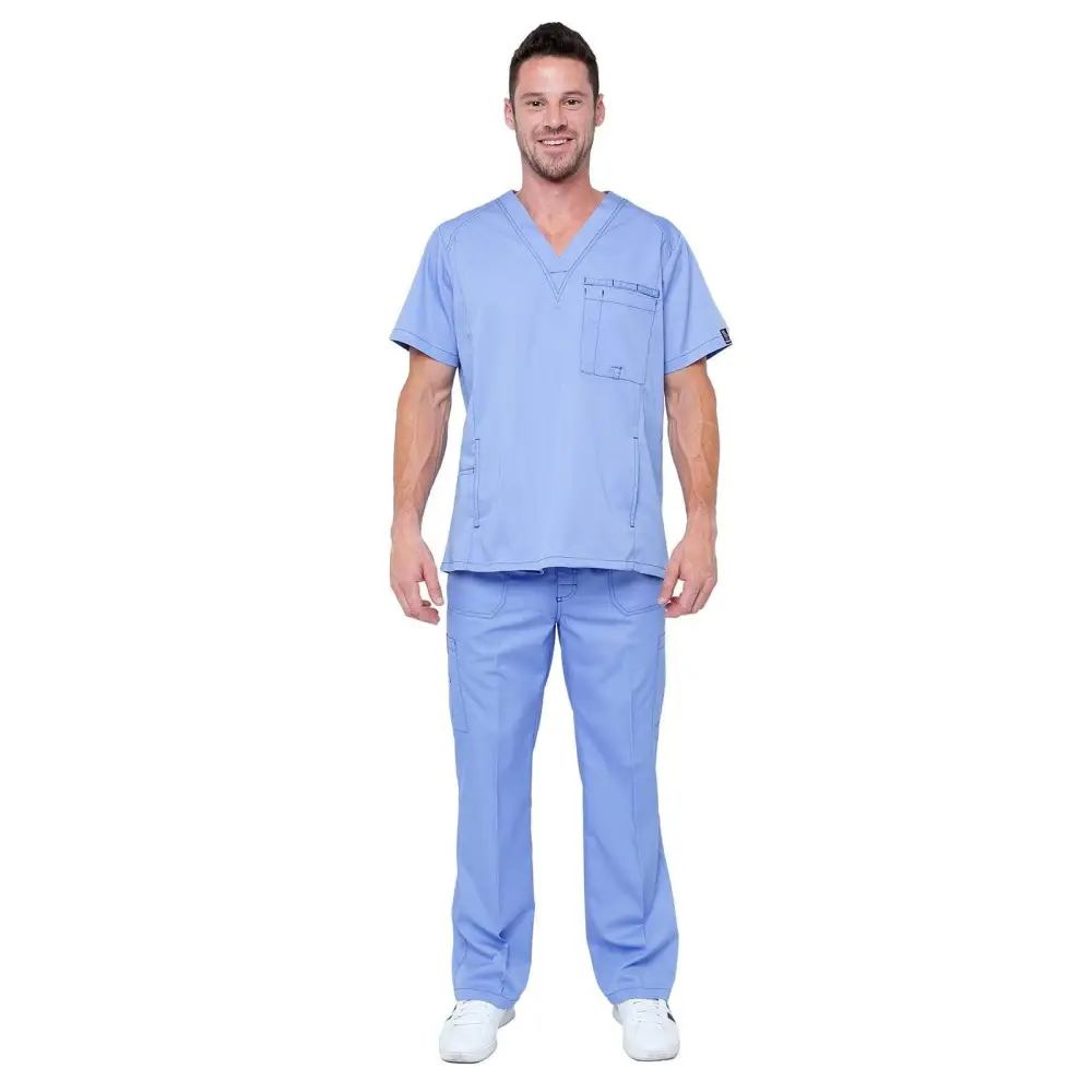 Men’s Multi Pocket Utility Medical Scrubs - Style 102AV - Ciel / S - Men’s Scrubs Sets