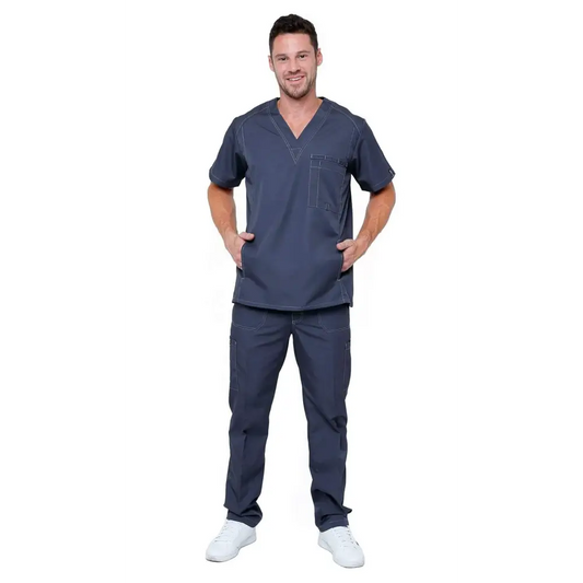 Men’s Multi Pocket Utility Medical Scrubs - Style 102AV - Gun Metal / S - Men’s Scrubs Sets