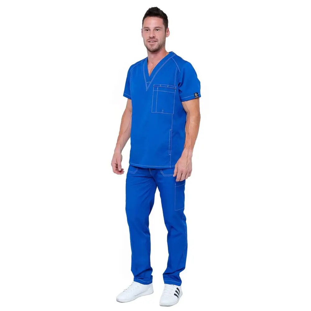 Men’s Multi Pocket Utility Medical Scrubs - Style 102AV - Royal / S - Men’s Scrubs Sets