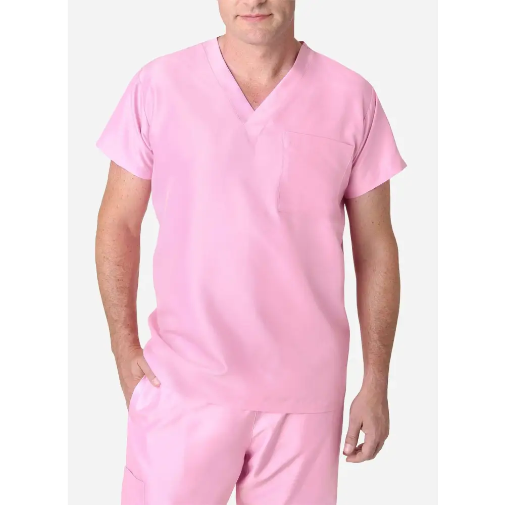 Men’s Simple Scrub Top - Dress Shirt Pink / XXS - Men’s Scrub Top