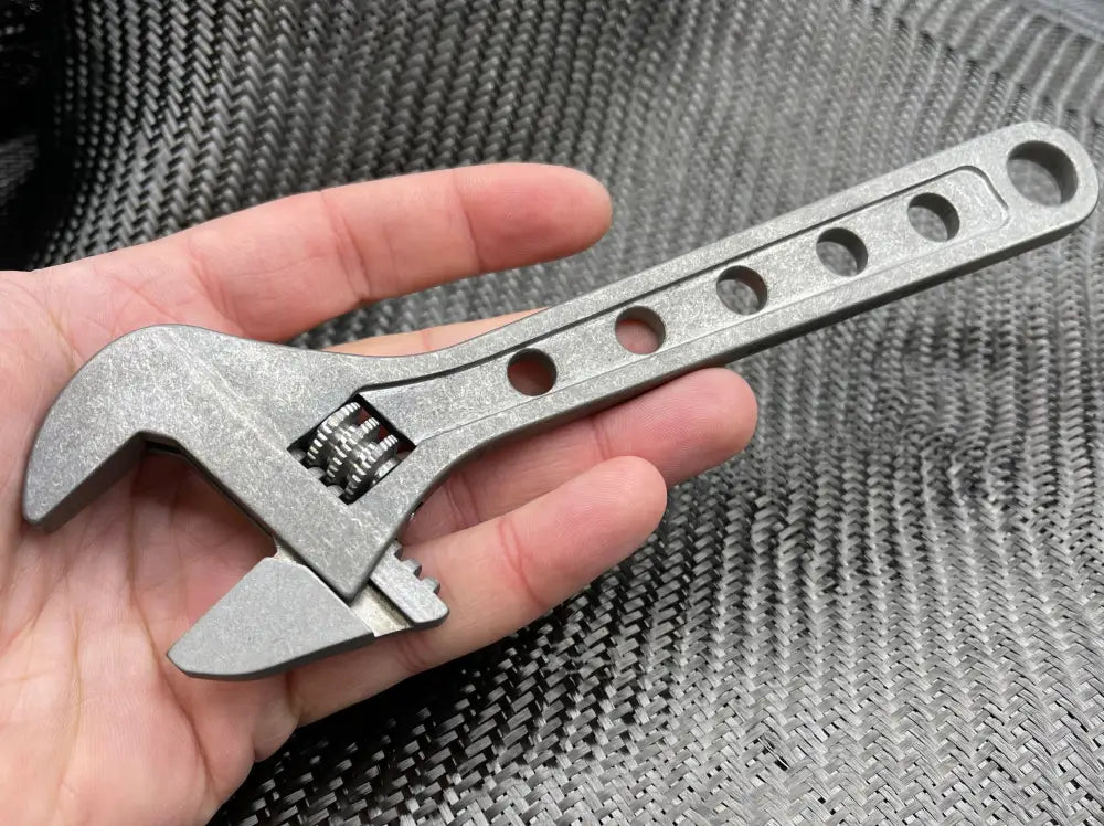 Metal titanium adjustable wrench with oval cutouts on handle, 8 inch - titanium tool