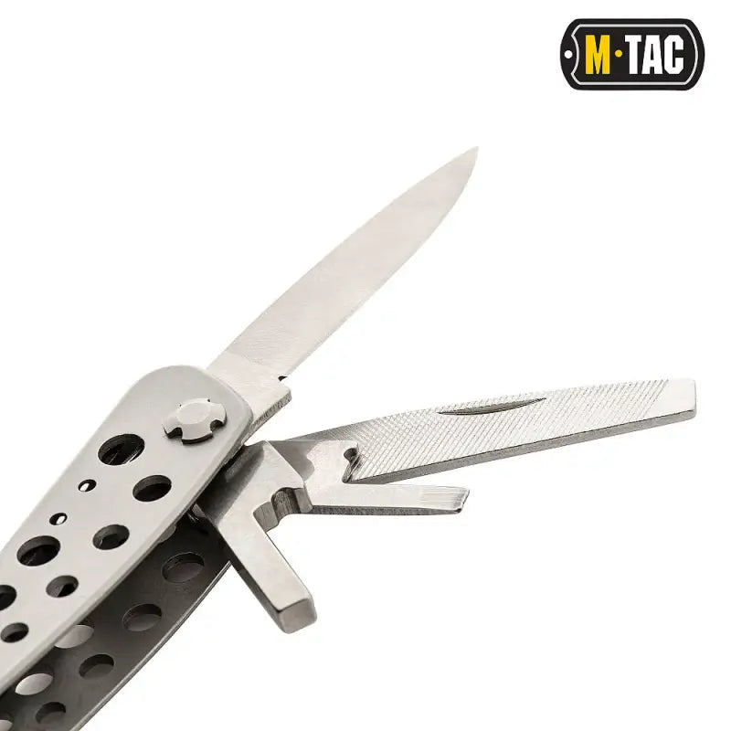 Metallic butterfly knife trainer with holes in the handle, M-Tac Multitool Type 1