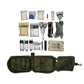 Military-style First Responder IFAK Kit with medical supplies and olive green pouches