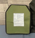 Military-style ballistic plate with white label on olive green for BIG BOY VEST XL COMBO