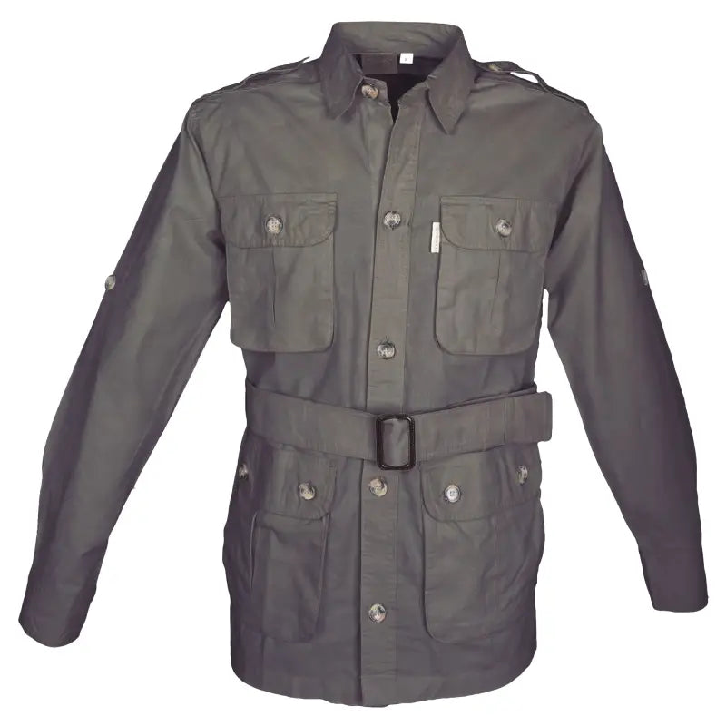 Military-style Safari Jacket for Men with buttoned flap covered chest pockets and belt