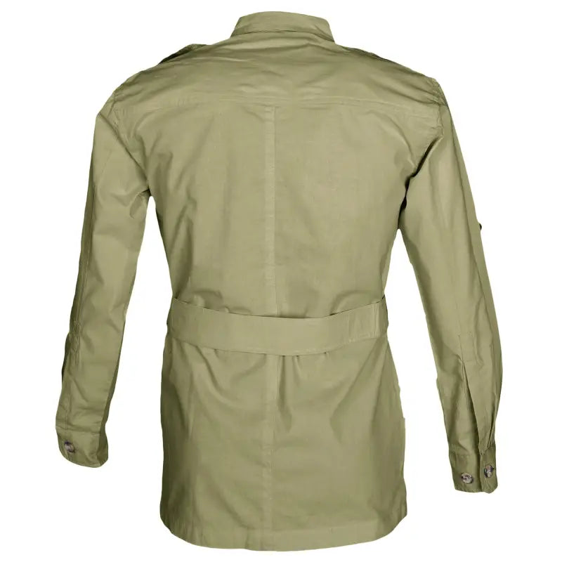 Militarystyle khaki Safari Jacket for Men with belted waist and buttoned flap covered chest pockets