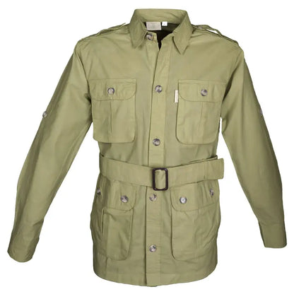 Military-style Safari Jacket for Men with buttoned flap covered chest pockets and functional swiss tabs