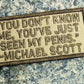 Military-style morale patch featuring humorous quote from The Office in coyote w coyote design