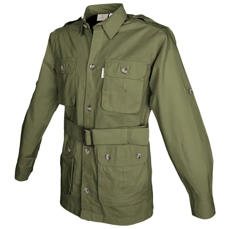 Military-style Safari Jacket for Men with buttoned flap covered chest pockets and functional swiss tabs