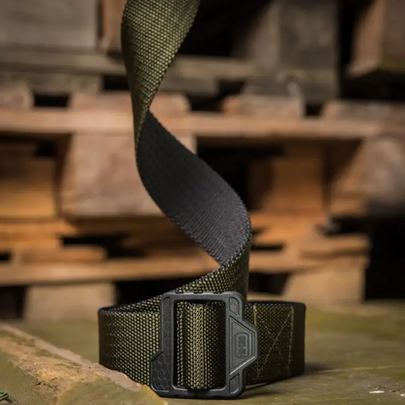 M-Tac Double Duty Tactical Belt Hex featuring olive green webbing and black buckle