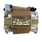 Military-style tactical medical pouch with REFUGE patch in camouflage, coyote tan color