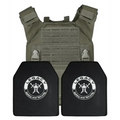 Military-style QRF Plate Carrier with Level III armor plates and Legacy logos