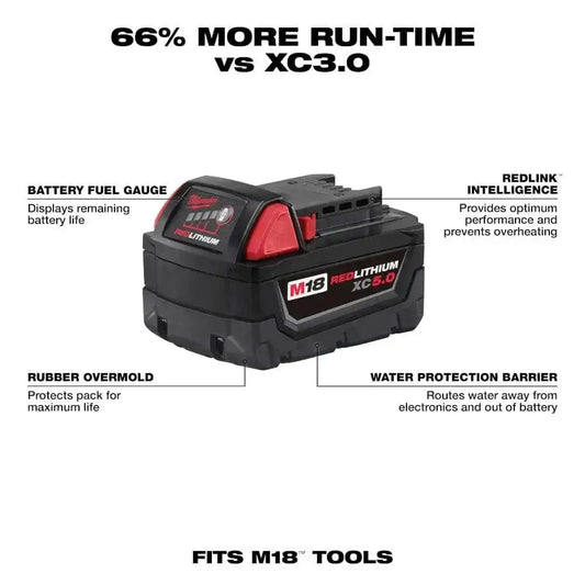 Milwaukee 48-11-1852 M18™ REDLITHIUM™ XC 5.0Ah Extended Capacity Battery Pack (2 Piece) - Chief Miller Apparel