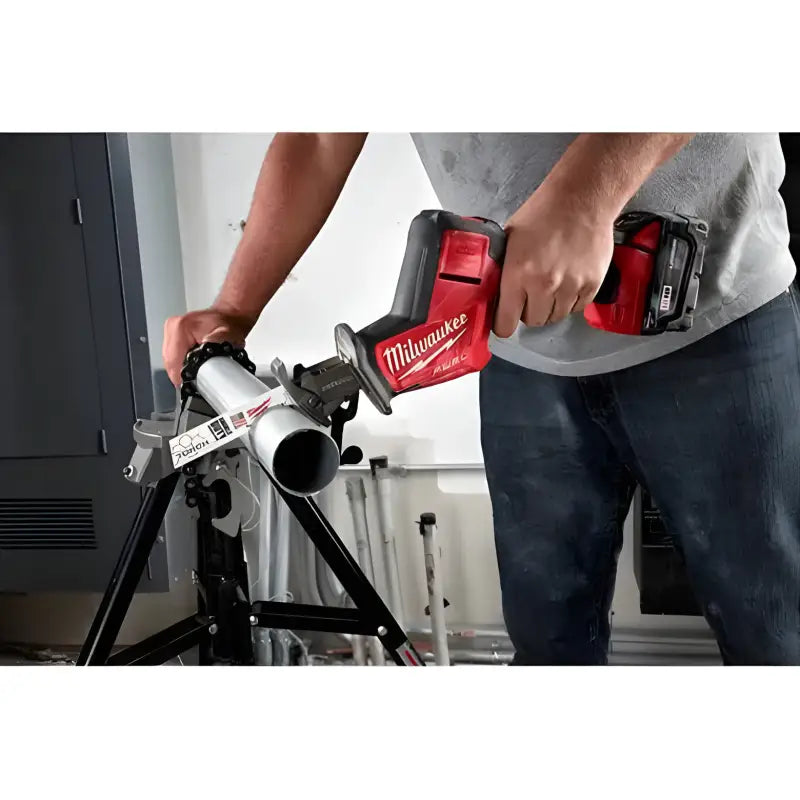 Milwaukee 2719-20 M18 FUEL Hackzall with POWERSTATE Brushless Motor cutting a bicycle frame