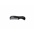 Black plastic mini moustache comb with STACHE SALT text on handle for grooming