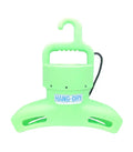 Mint green hang-dry® plastic hanger with hook design for efficient drying fan use