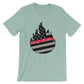 Mint green Signature t-shirt with American flag flame design and red text, heather prism dusty