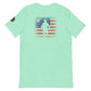 Mint green t-shirt with distressed American flag and soldier graphic, ideal for Flag Firefighter