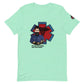 Mint green t-shirt with EMT cartoon and Star of Life symbol in Heather Prism Dusty color