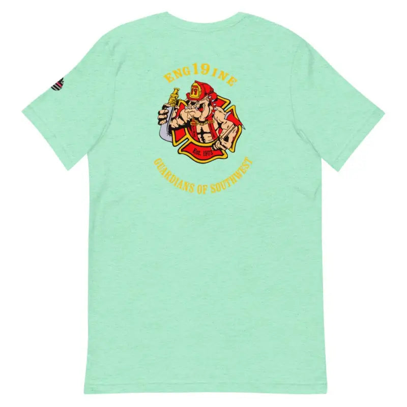 Mint green firefighter graphic t-shirt from Engine 19 in heather prism lilac style