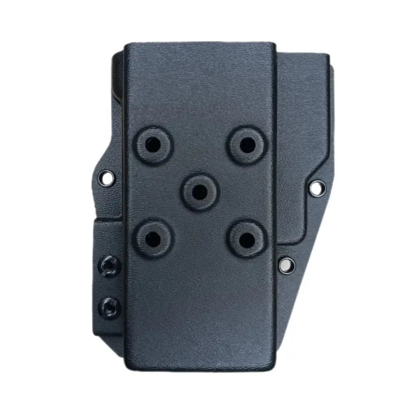 Black plastic Motorola APX 6000 Radio Holder with five holes for mounting screws