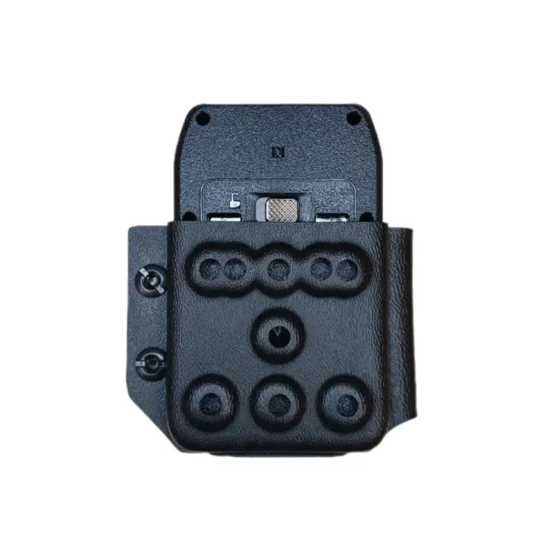 Black plastic holster for Motorola V700 Body Cam, ideal for law enforcement professionals