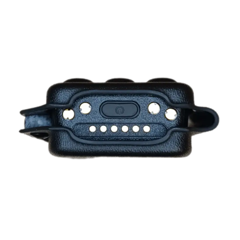 Black leather dog collar with metal studs and buckle for Motorola V700 Body Cam use