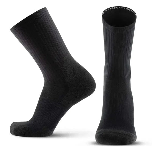 Black ribbed crew socks from MudGear Ruck Sock, ideal for die-hard ruckers and event cadre