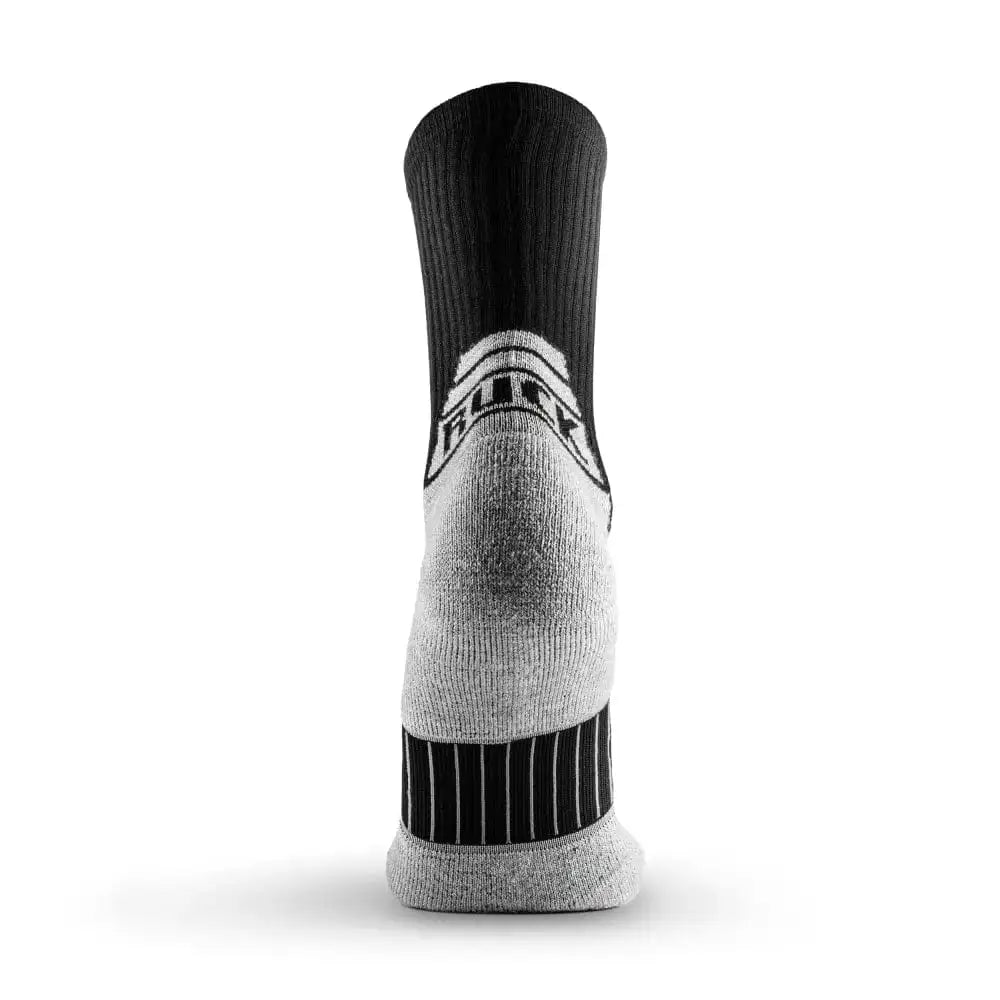 Black and gray MudGear Ruck Sock with ribbed design for die-hard ruckers and odor control