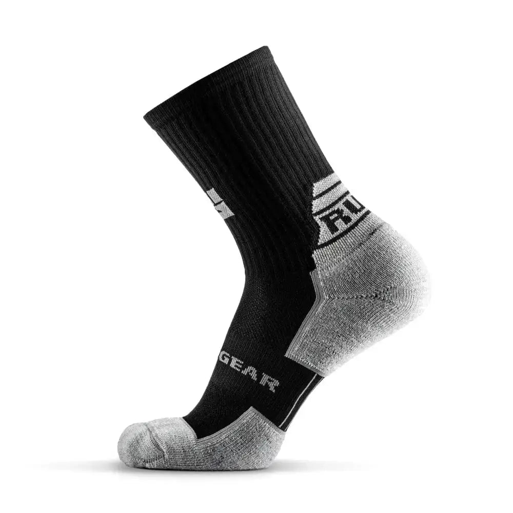 Black and gray MudGear Ruck Sock with reinforced cushioning for die-hard ruckers