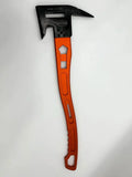 Multi-purpose Badaxx firefighting axe with black hammer head and orange handle