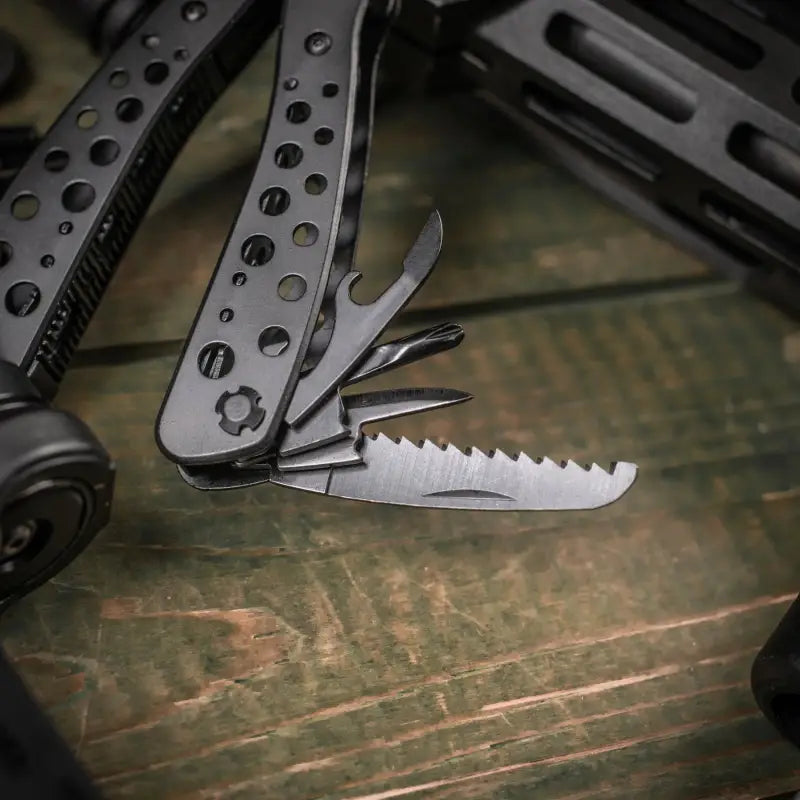 Multi-tool with blades in metallic finish from M-Tac Multitool Type 1 with rubber case