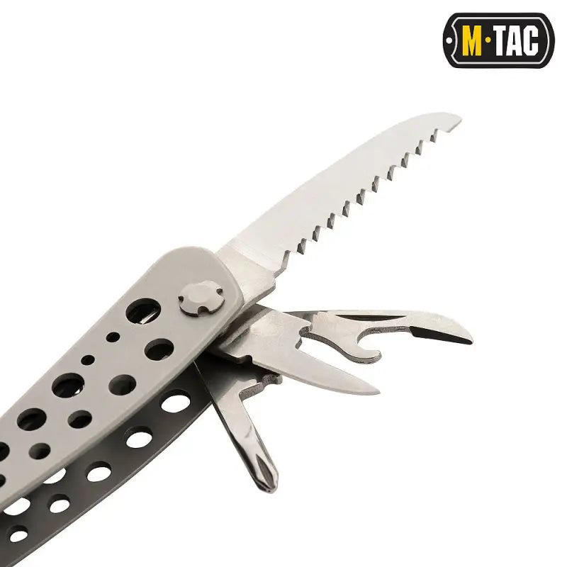 M-Tac Multitool Type 1 with perforated metal handle and folding implements in rubber case