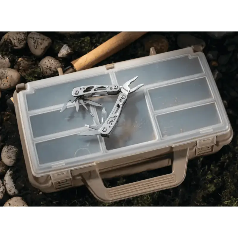 COAST CT211 Multi-Tool Silver with pliers in open plastic storage case