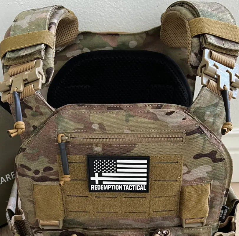 Multicam body armor with removable patch from Redemption Tactical in large size, CRUSADER 2.0 kit
