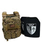 Multicam body armor with black Level IV plates from Redemption Tactical in large size
