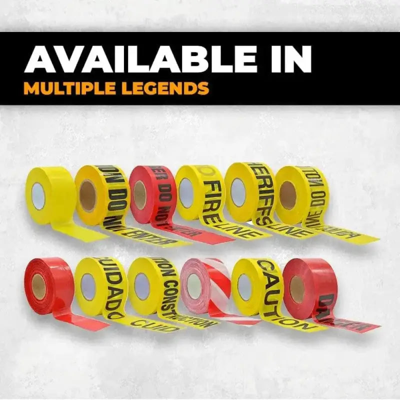 Multiple rolls of yellow and red Barricade Flagging Tape for construction zones BRC safety