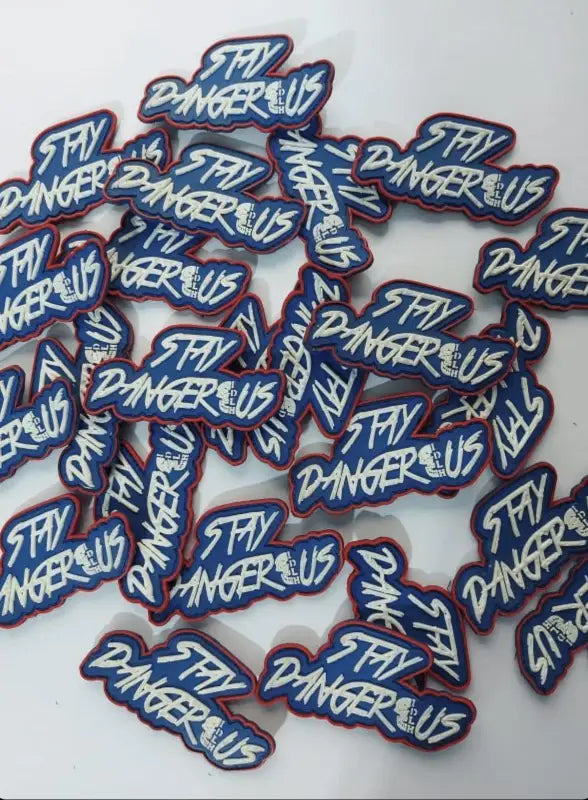 Stay Dangerous PVC Patch for Gear and Vests with blue and pink lettering for first responders